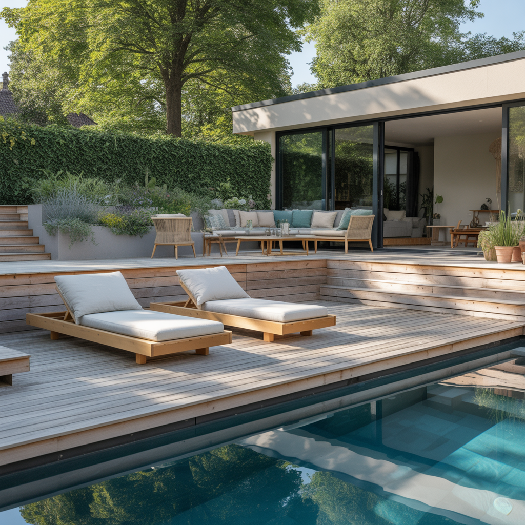 2.Pooldack med integrerade solstolar inspiration och tips