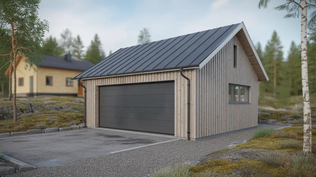 nybyggnation av frist ende garage med pulpettak i vallhamra s vedalen